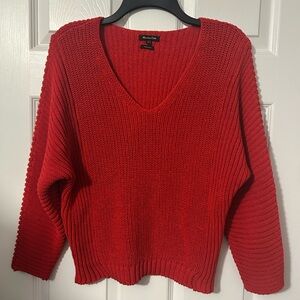 Massimo Dutti Red V-Neck Sweater Chunky Knit